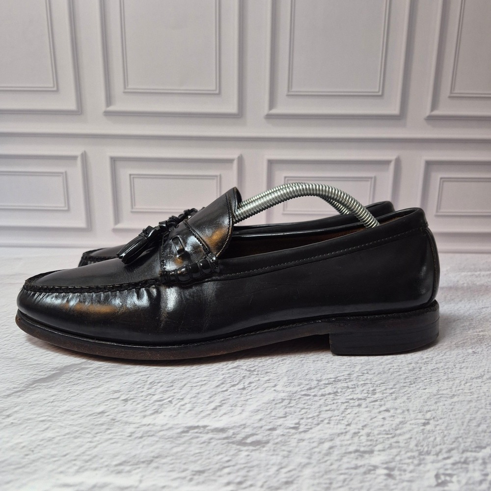 Hanover Mens Black Leather Tassel Loafers Size 10.5 Classic Dress Shoe Handsewn